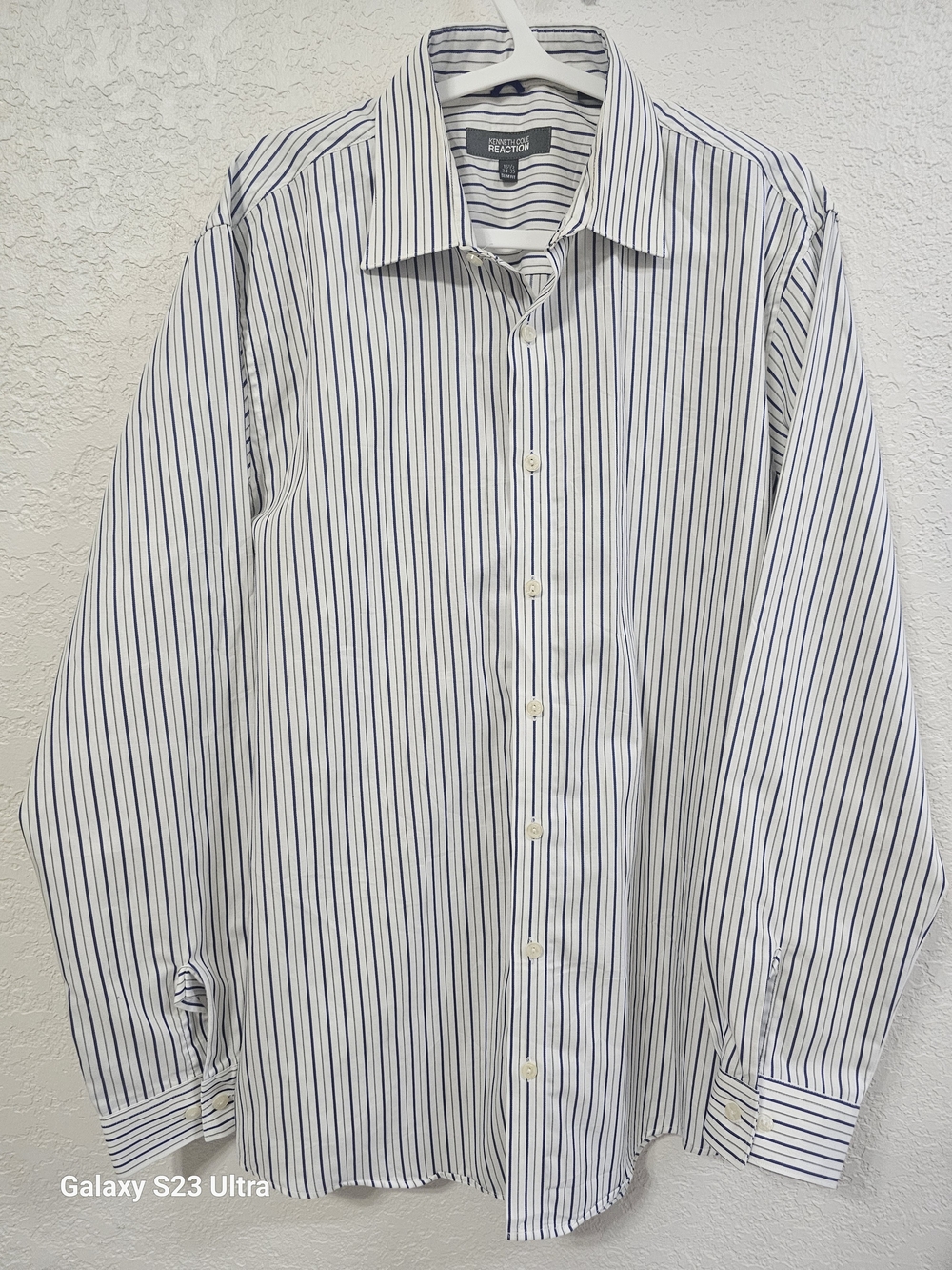 Kenneth Cole Reaction Men’s White & Navy Striped Dress Shirt